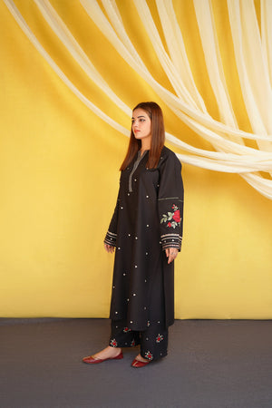 2 Piece - Dhanak Full Heavy Embroidered Suit with Dhanak Embroidered Trouser (Unstitched)