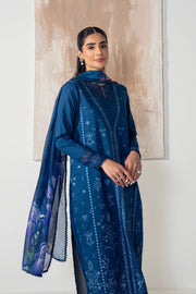 3 Piece - Dhanak Embroidered Suit with Digital Printed Wool Shawl (Unstitched)