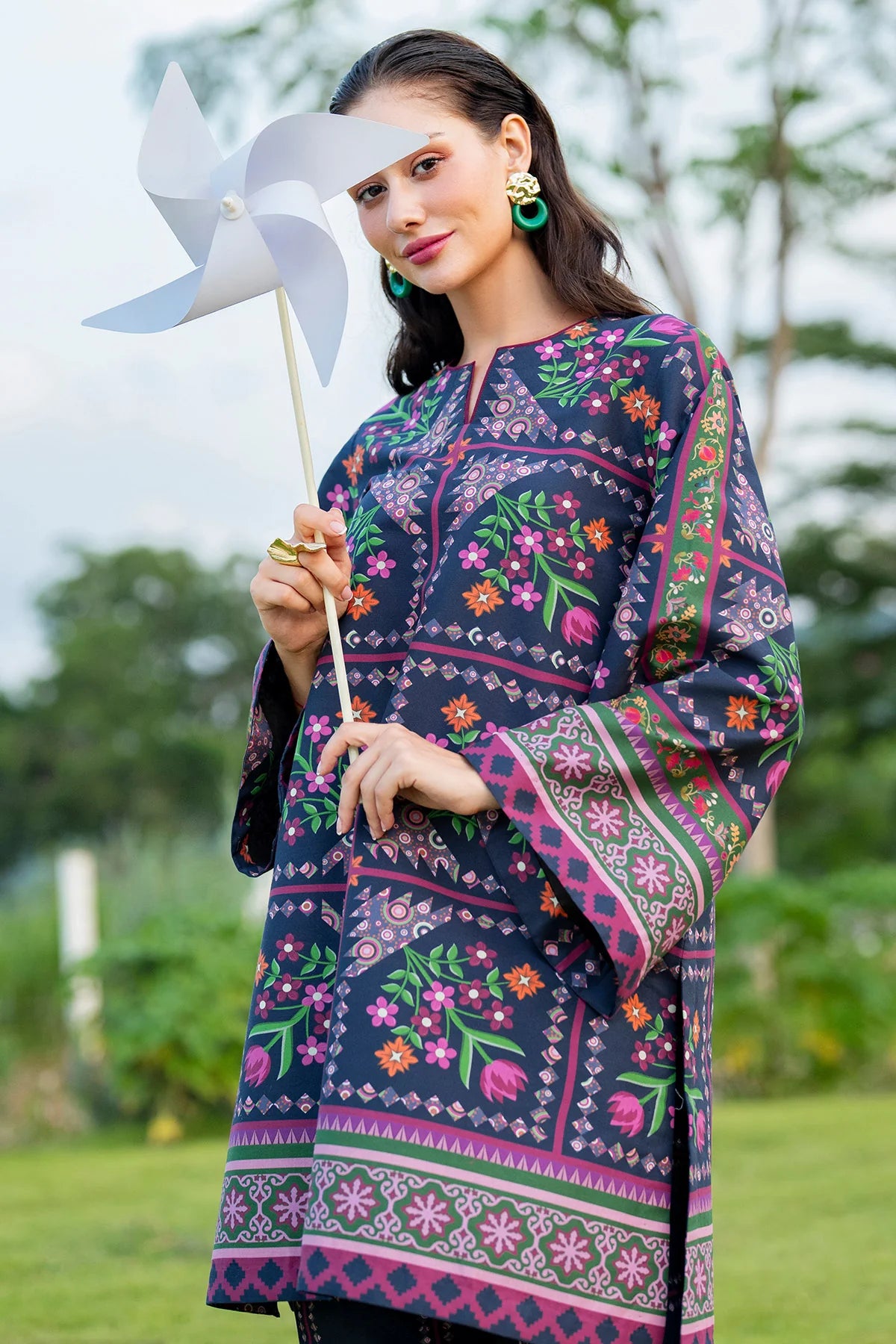 3 Piece - Shamooz Silk Suit with Digital Printed Silk Dupatta (Unstitched)
