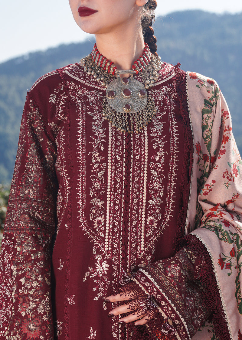 3 Piece - Dhanak Embroidered Suit with Digital Printed Soft Pashmina Wool Shawl (Unstitched)