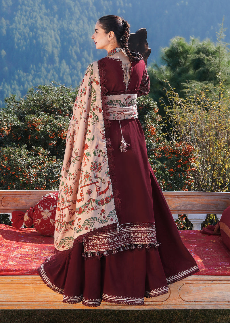 3 Piece - Dhanak Embroidered Suit with Digital Printed Soft Pashmina Wool Shawl (Unstitched)