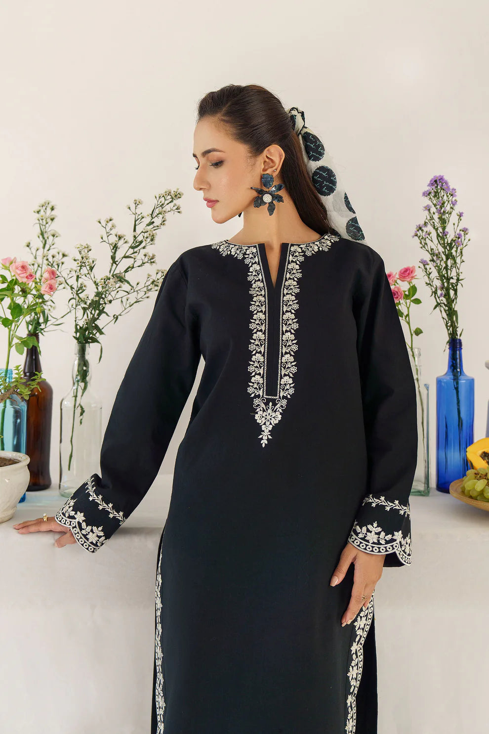 3 Piece - Dhanak Embroidered Suit with Digital Printed Pashmina Shawl (Unstitched)
