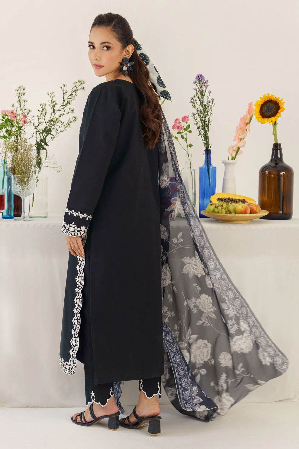 3 Piece - Dhanak Embroidered Suit with Digital Printed Pashmina Shawl (Unstitched)