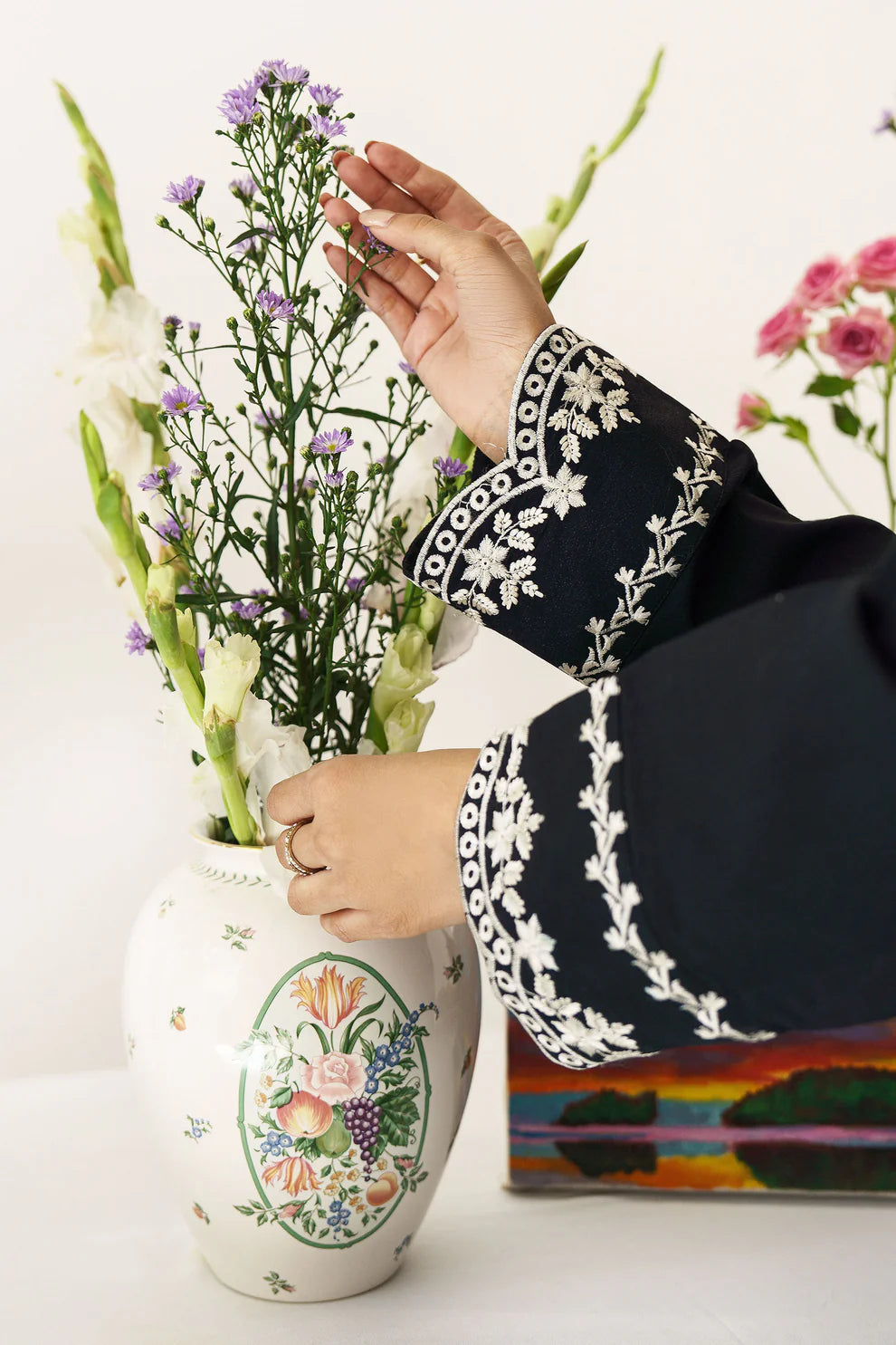 3 Piece - Dhanak Embroidered Suit with Digital Printed Pashmina Shawl (Unstitched)
