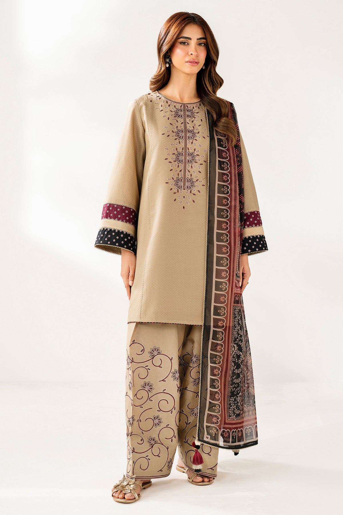 3 Piece - Jazmin Dhanak Embroidered Suit with Digital Printed Wool Shawl (Unstitched)