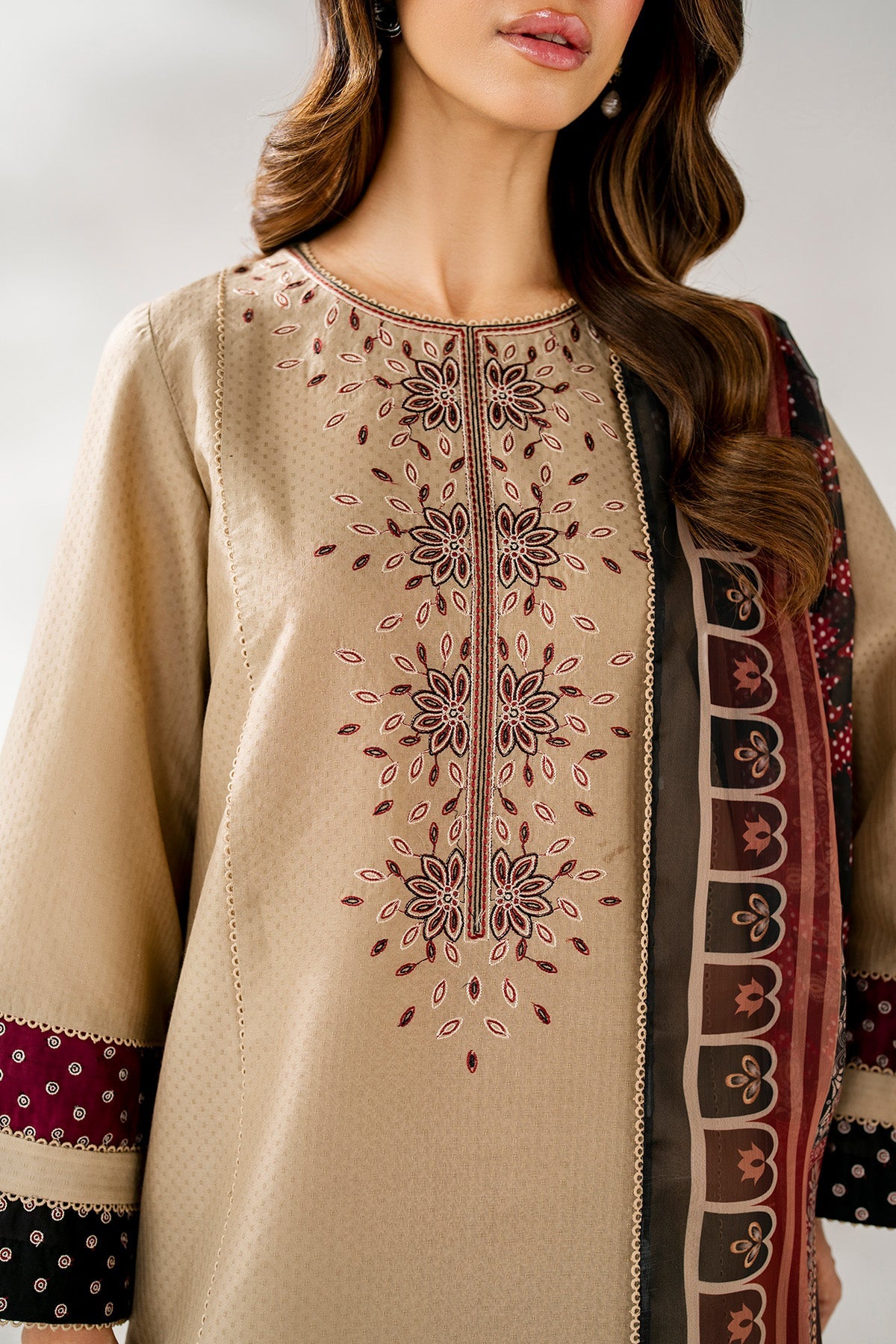 3 Piece - Jazmin Dhanak Embroidered Suit with Digital Printed Wool Shawl (Unstitched)
