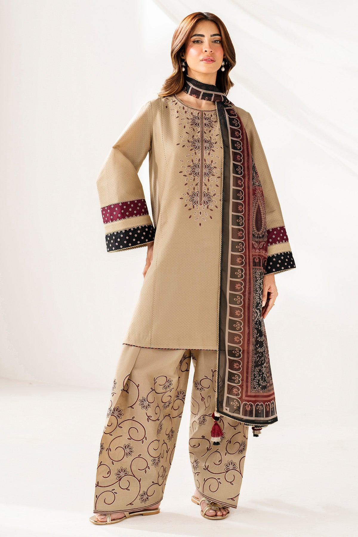 3 Piece - Jazmin Dhanak Embroidered Suit with Digital Printed Wool Shawl (Unstitched)