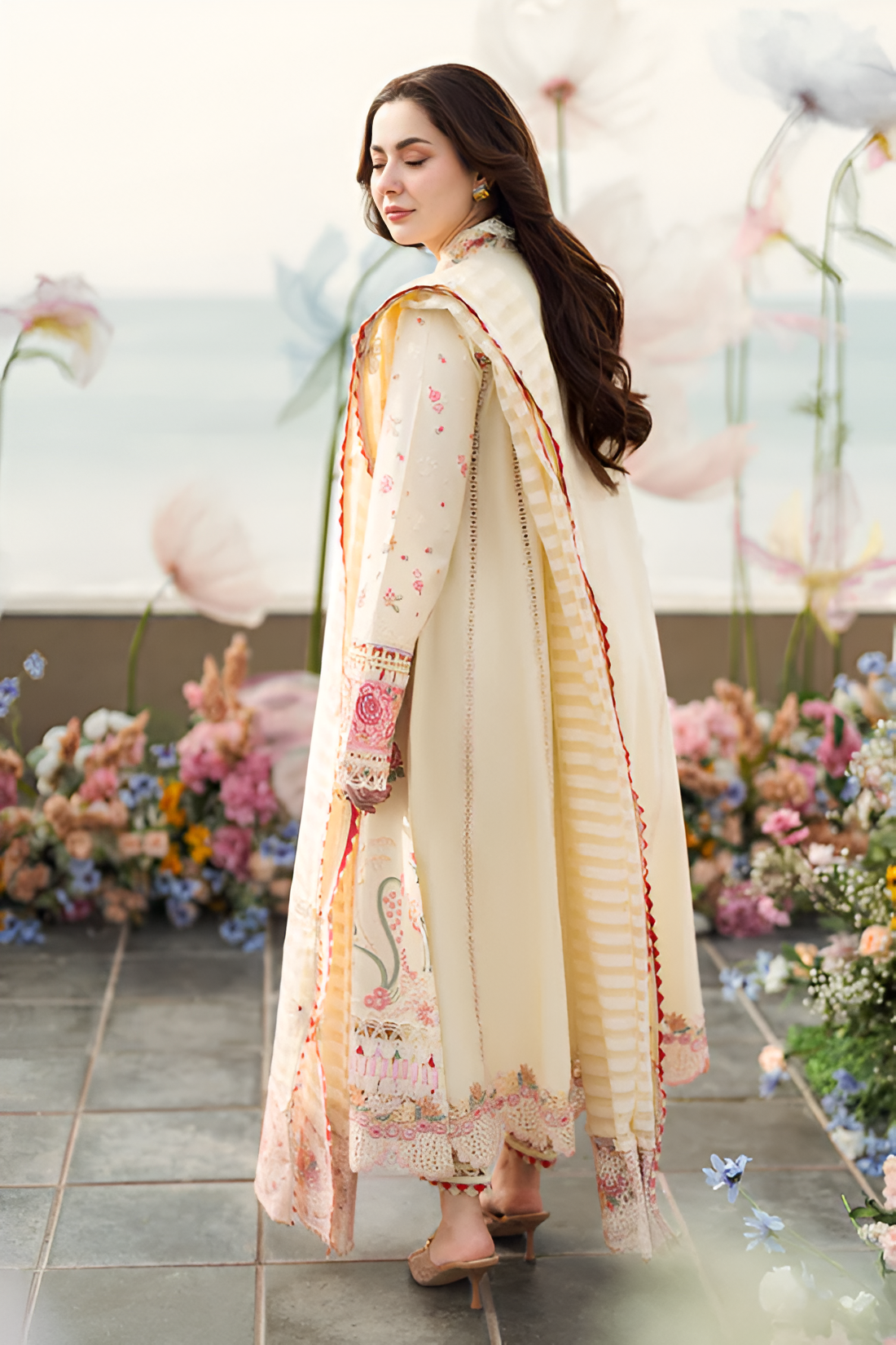 3 Piece - Dhanak Embroidered Suit with Dhanak Heavy Embroidered Shawl (Unstitched)