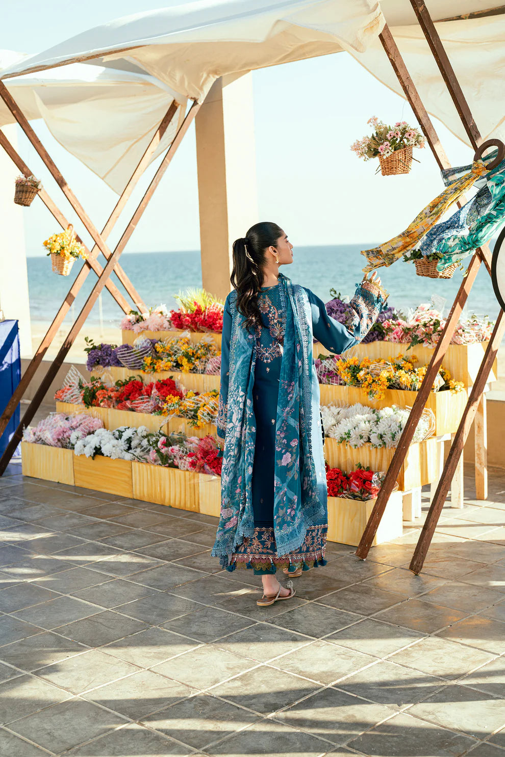 3 Piece - Dhanak Embroidered Suit with Dhanak Digital Printed Shawl (Unstitched)