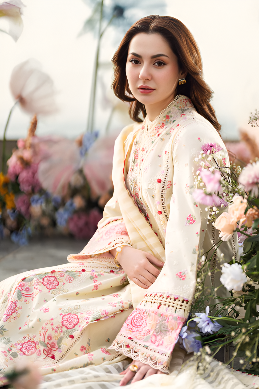 3 Piece - Dhanak Embroidered Suit with Dhanak Heavy Embroidered Shawl (Unstitched)