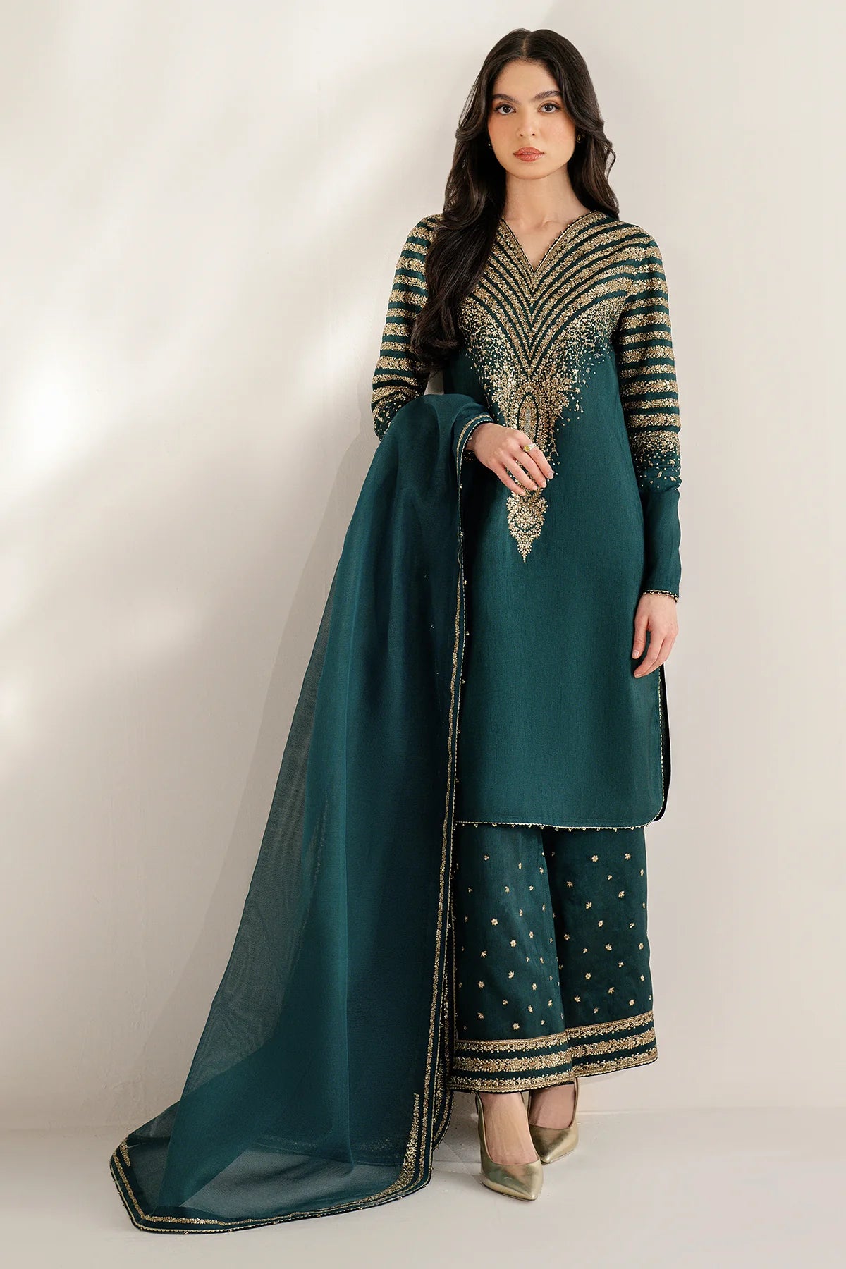 3 Piece - Jazmin Dhanak Full Heavy Embroidered Suit with Heavy Dhanak Embroidered Shawl (Unstitched)