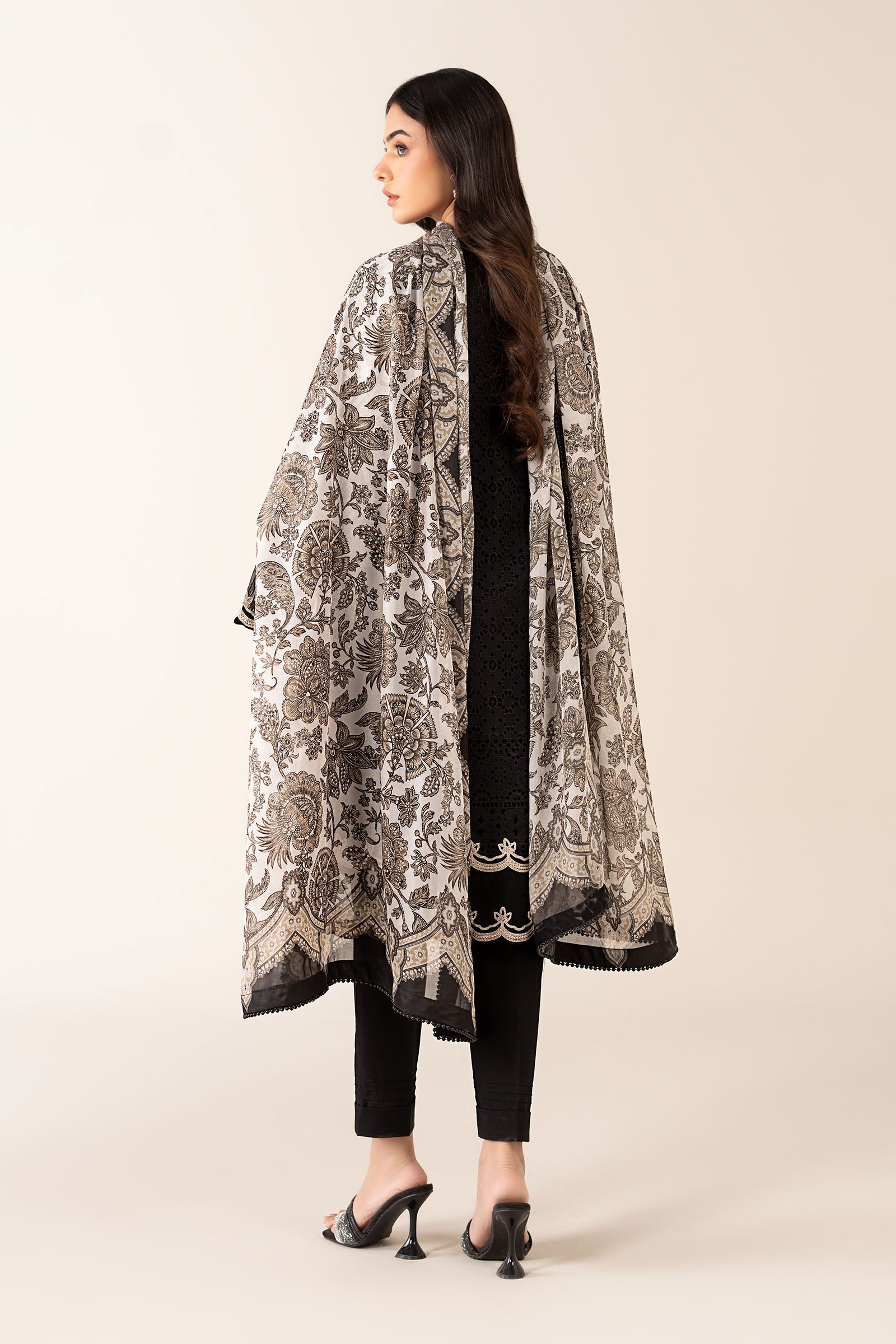 3 Piece - Dhanak Embroidered Suit with Digital Printed Wool Shawl (Unstitched)