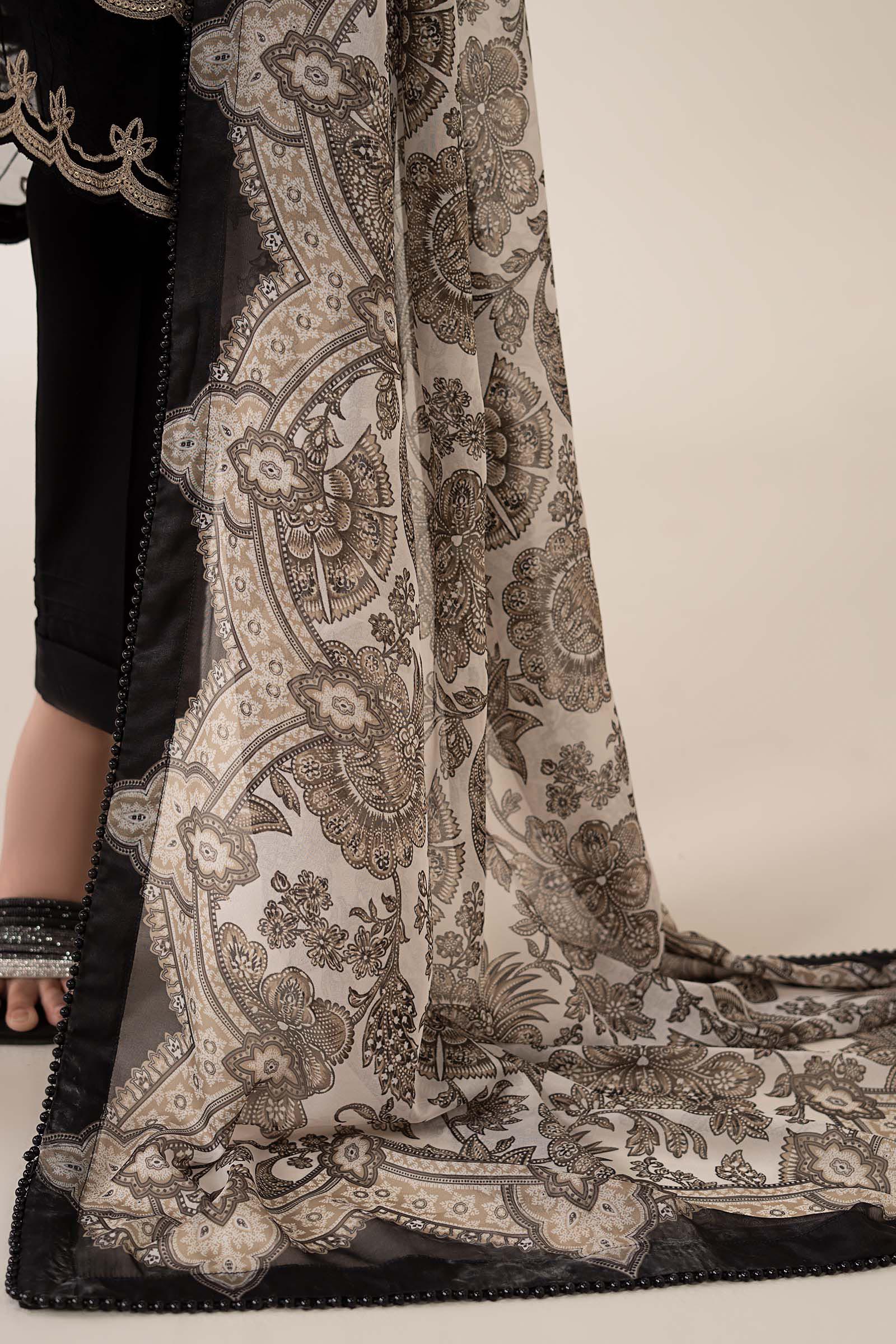 3 Piece - Dhanak Embroidered Suit with Digital Printed Wool Shawl (Unstitched)