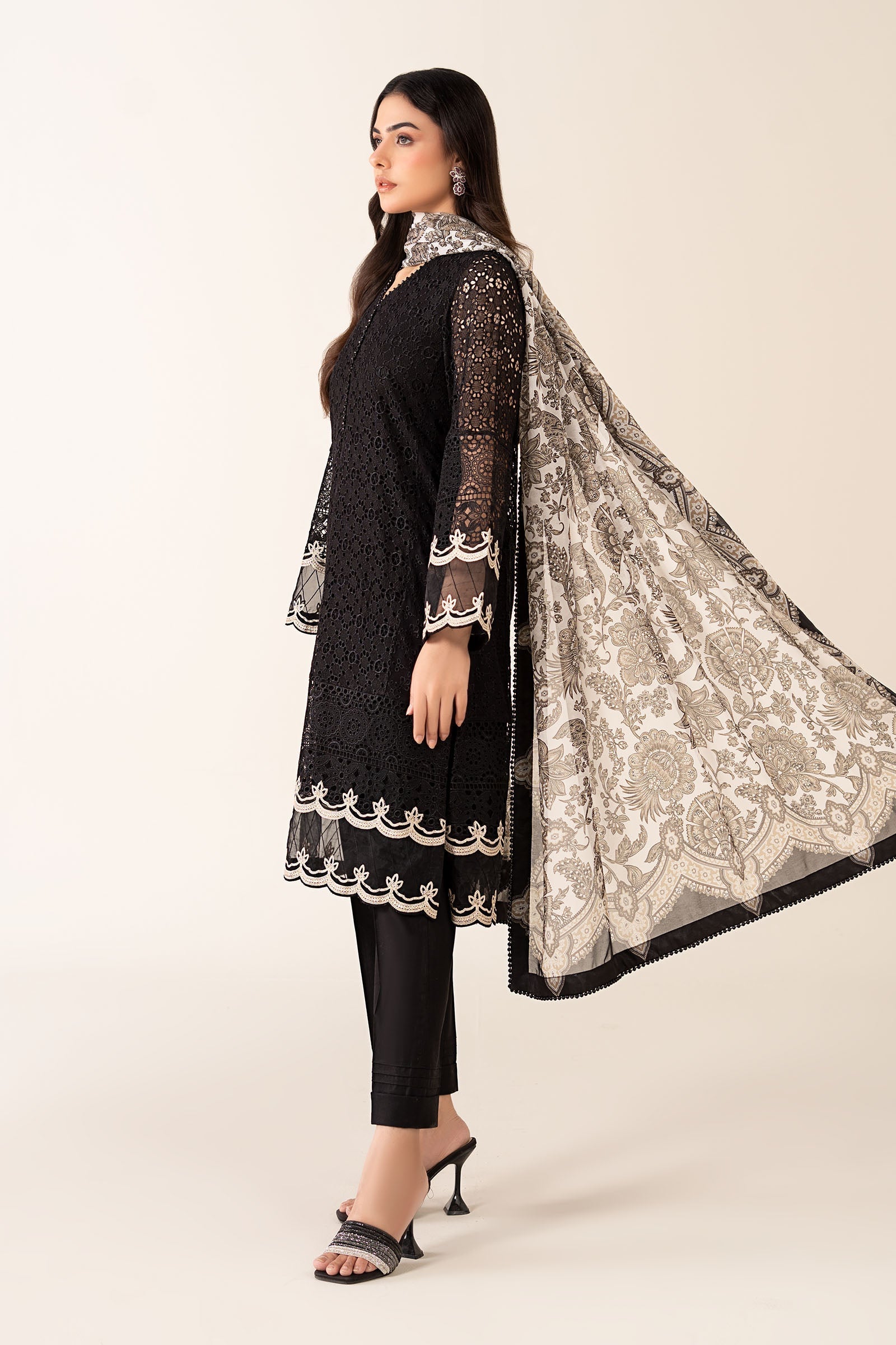 3 Piece - Dhanak Embroidered Suit with Digital Printed Wool Shawl (Unstitched)