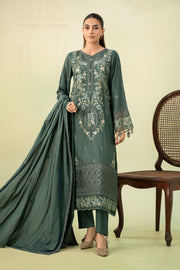 3 Piece - Maria B Dhanak Full Heavy Embroidered Suit with Dhanak Heavy Embroidered Shawl (Unstitched)