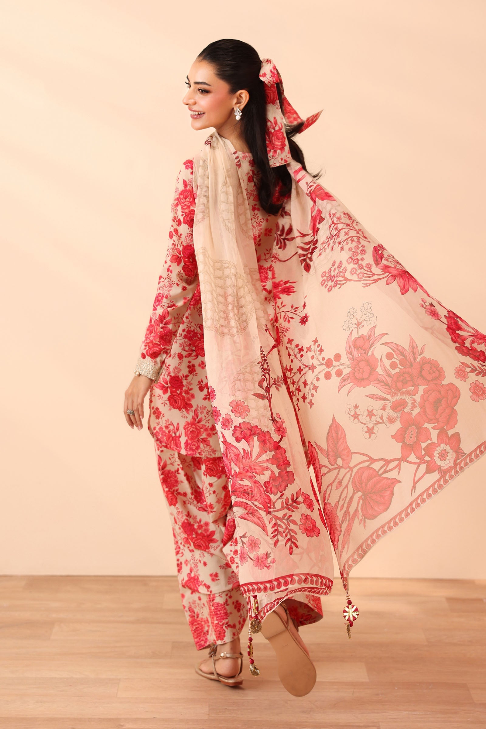 3 Piece - Maria B Linen Embroidered Suit with Embroidered Shawl (Unstitched)