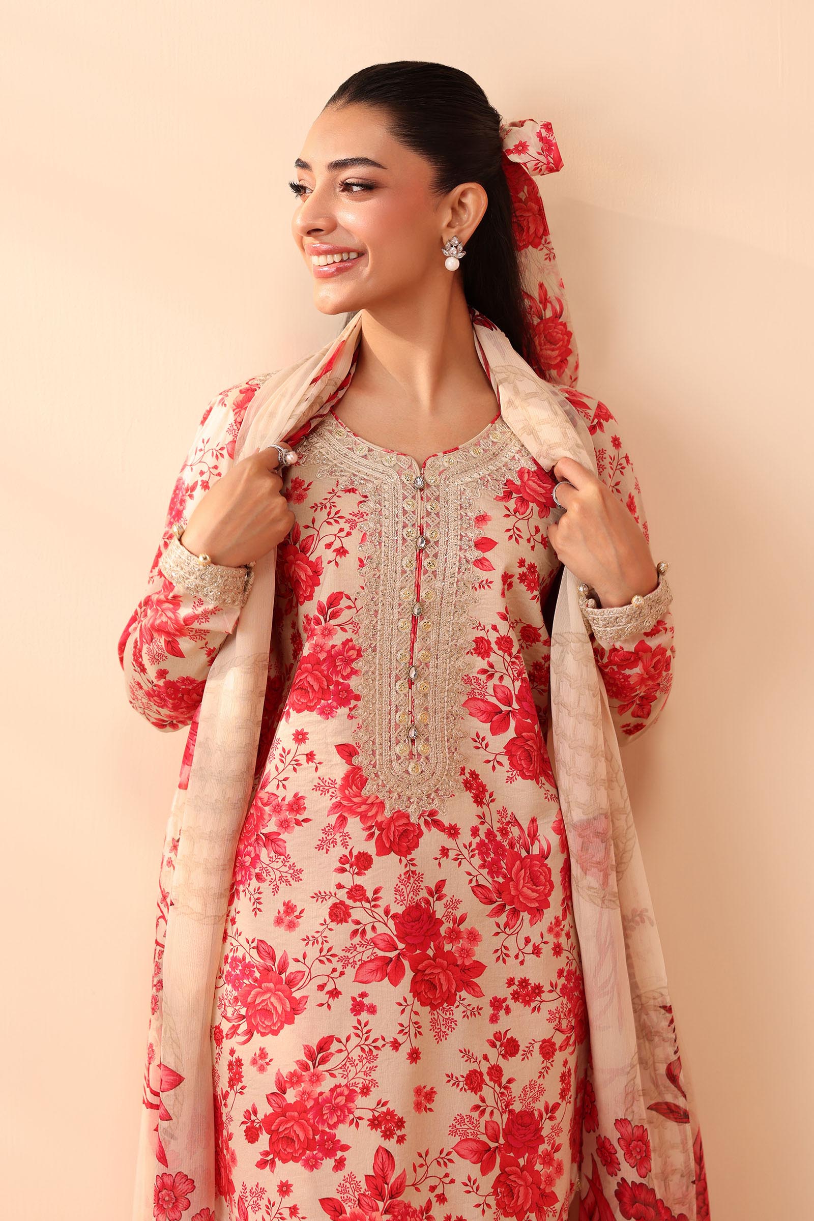 3 Piece - Maria B Linen Embroidered Suit with Embroidered Shawl (Unstitched)