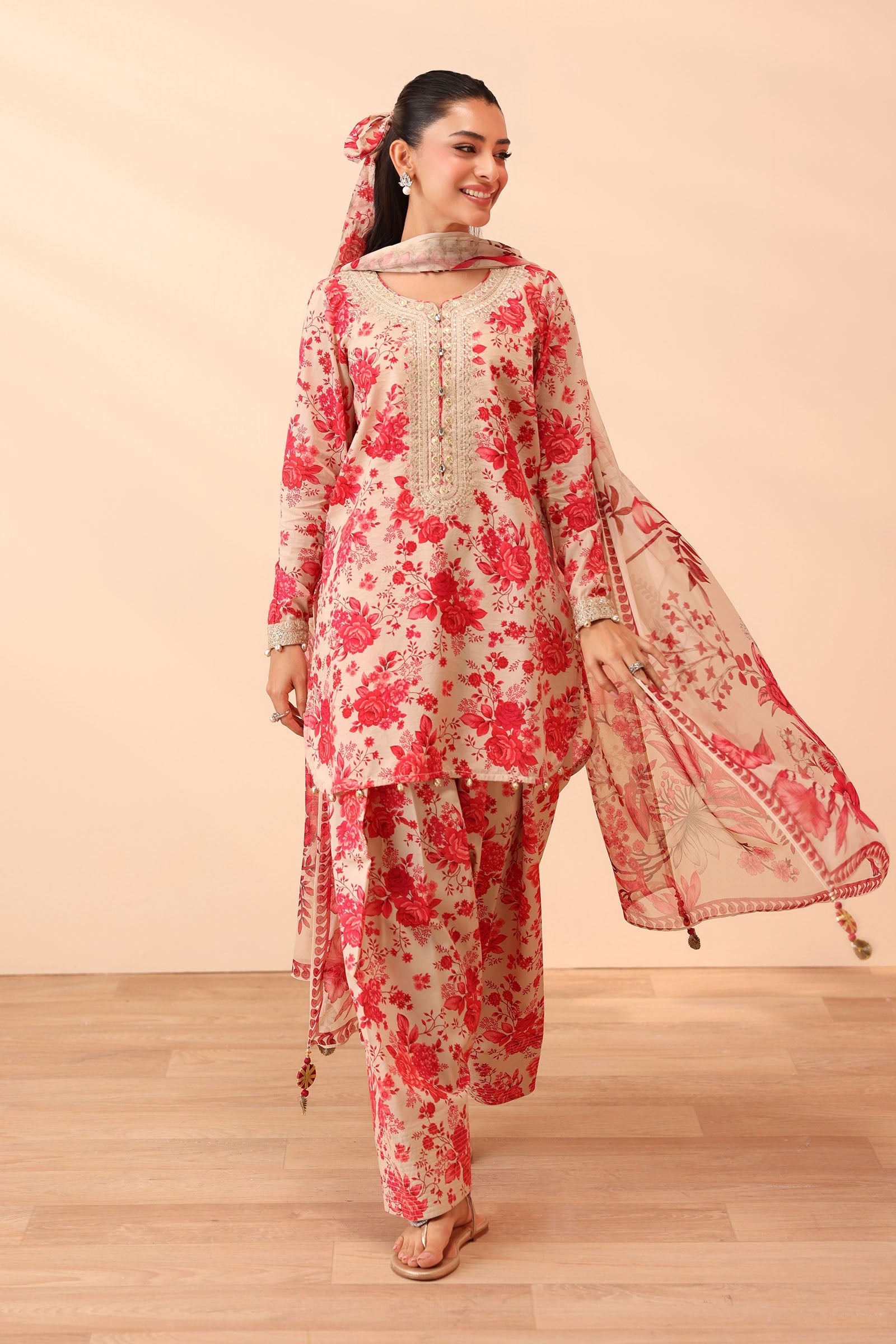 3 Piece - Maria B Linen Embroidered Suit with Embroidered Shawl (Unstitched)