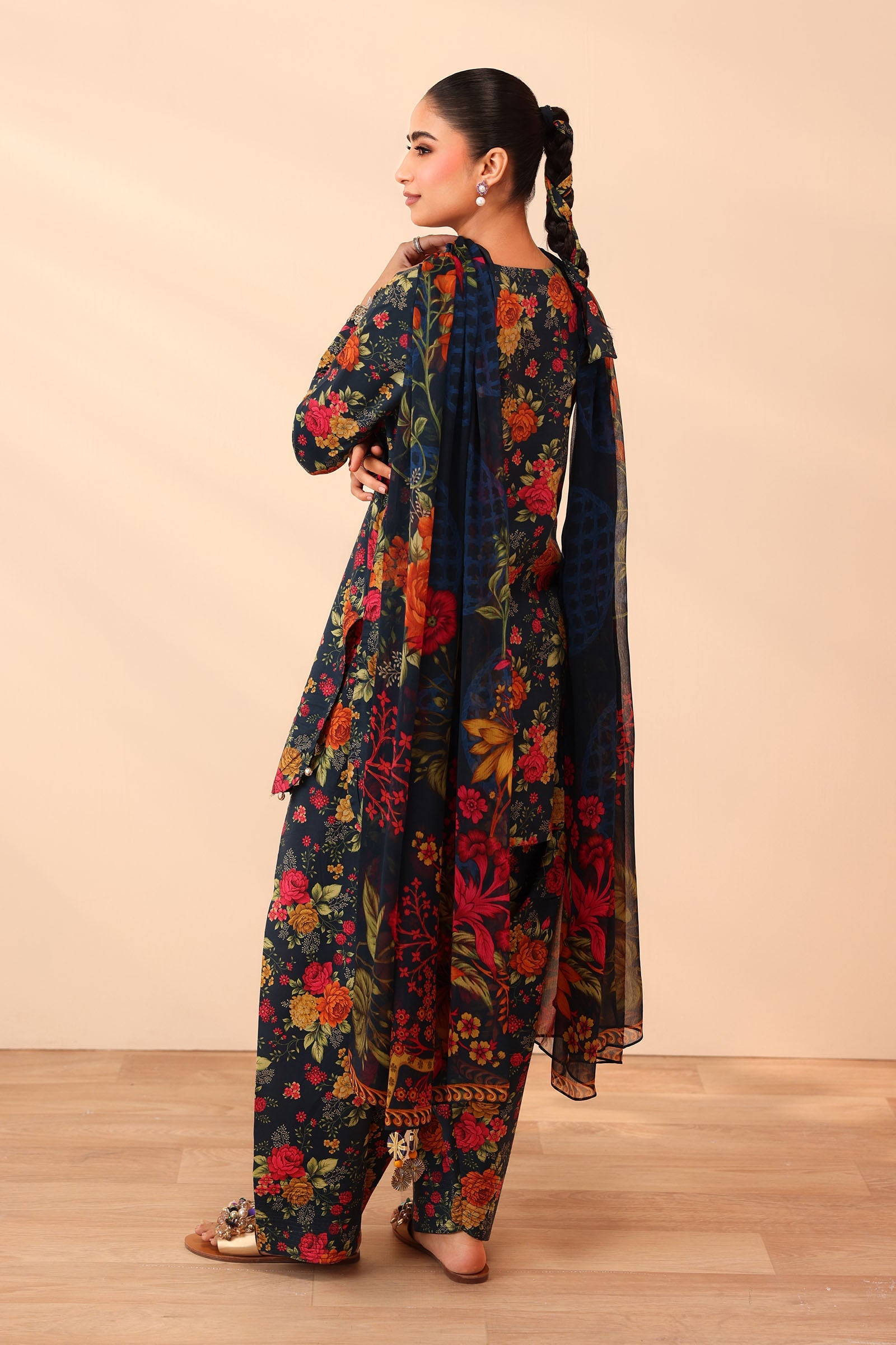 3 Piece - Maria B Linen Embroidered Suit with Embroidered Shawl (Unstitched)
