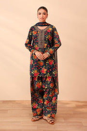 3 Piece - Maria B Linen Embroidered Suit with Embroidered Shawl (Unstitched)