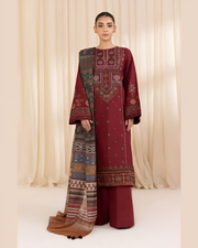 3 Piece - Dhanak Embroidered Suit with Digital Printed Wool Shawl (Unstitched)