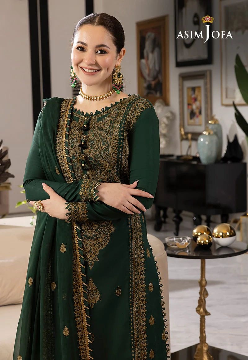 3 Piece - Asim Jofa Dhanak Full Heavy Embroidered Suit with Embroidered Dhanak Shawl(Unstitched)