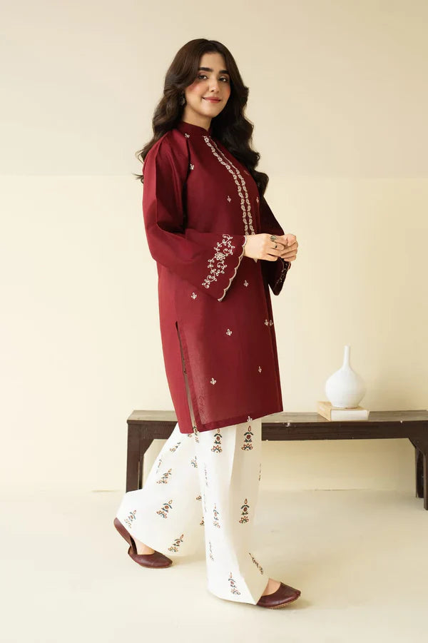 2 Piece - Dhanak Embroidered Suit with Dhanak Embroidered Trouser (Unstitched)
