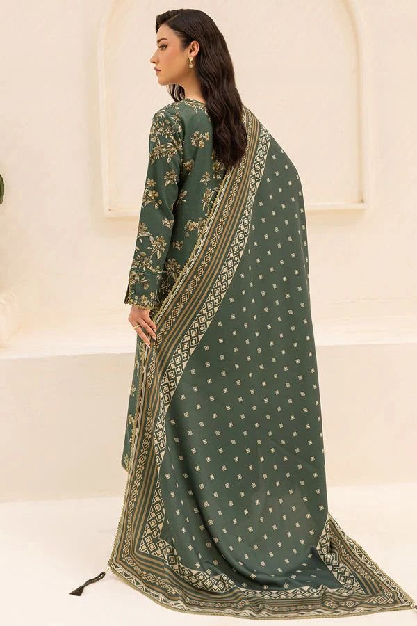 3 Piece - Iznik Khaddar Full Heavy Embroidered Suit with Digital Printed Khaddar Dupatta (Unstitched)