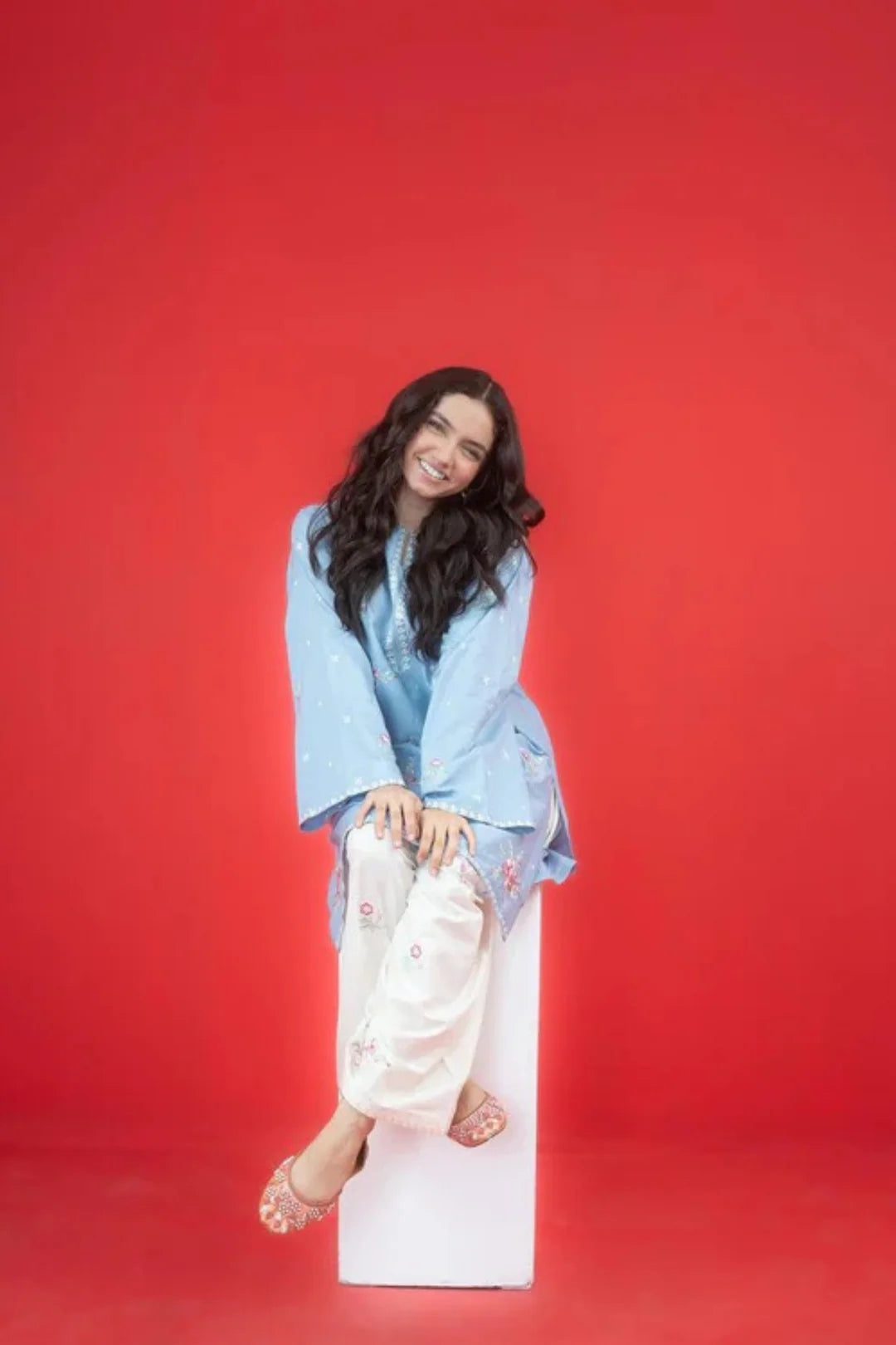 2 Piece - Dhanak Embroidered Suit with Plain Dyed Dhanak Trouser (Unstitched)