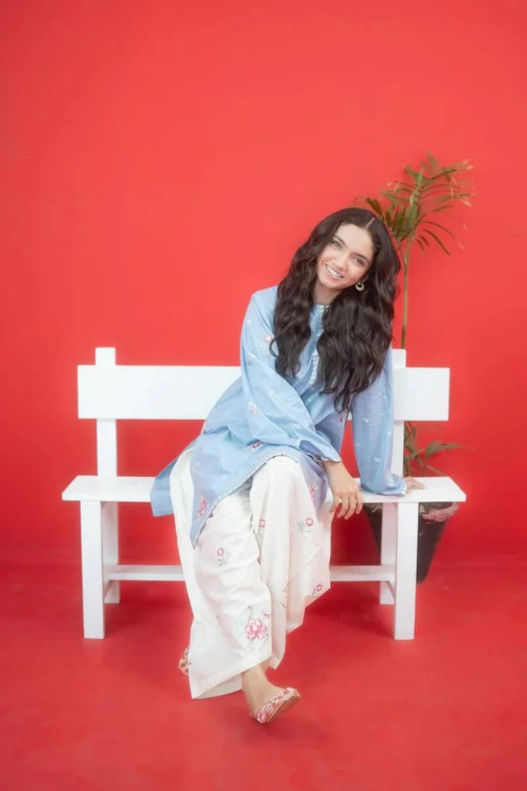 2 Piece - Dhanak Embroidered Suit with Plain Dyed Dhanak Trouser (Unstitched)