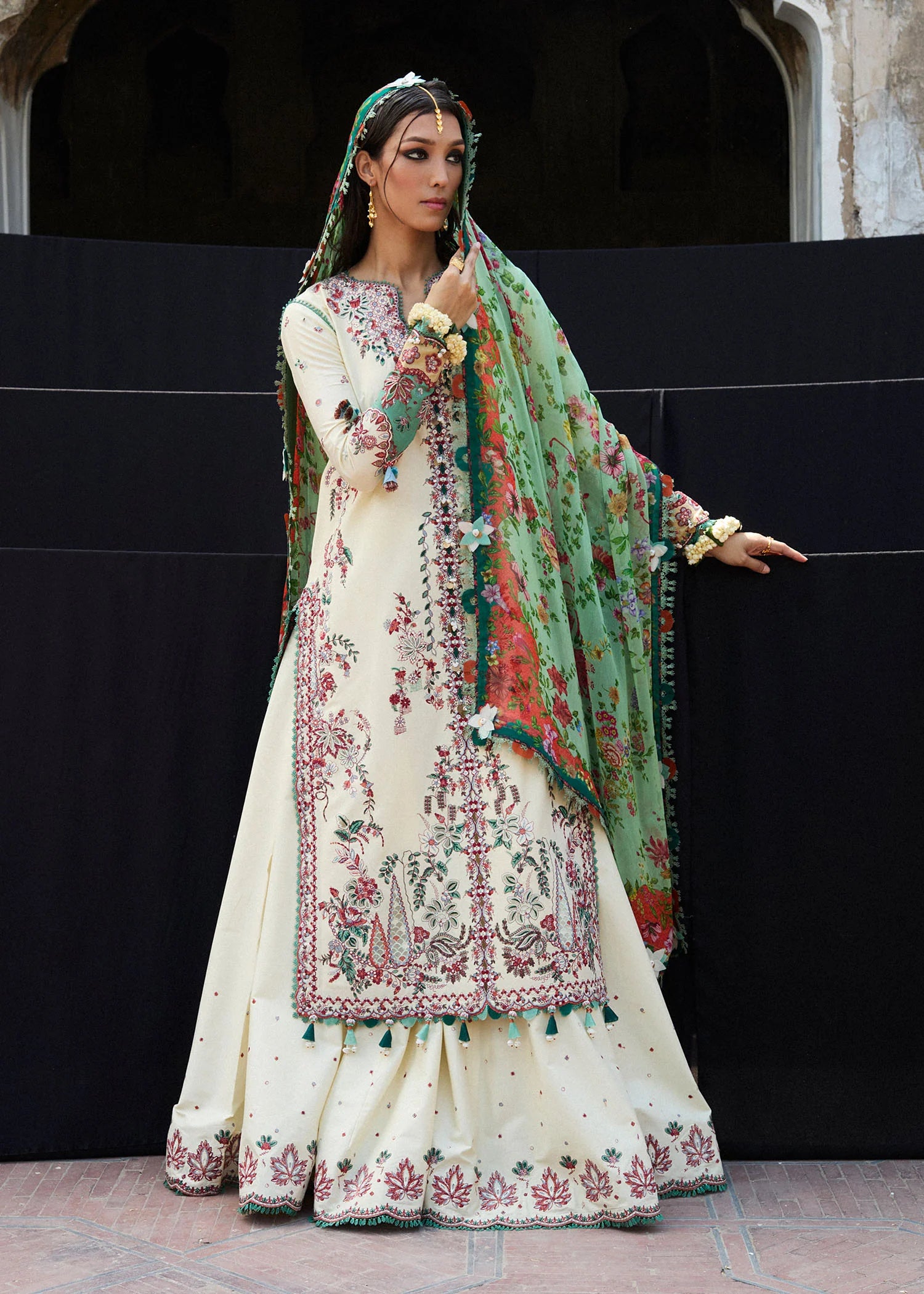 3 Piece - Hussain Rehar Dhanak Full Heavy Embroidered Suit with Digital Printed Wool Shawl (Unstitched)