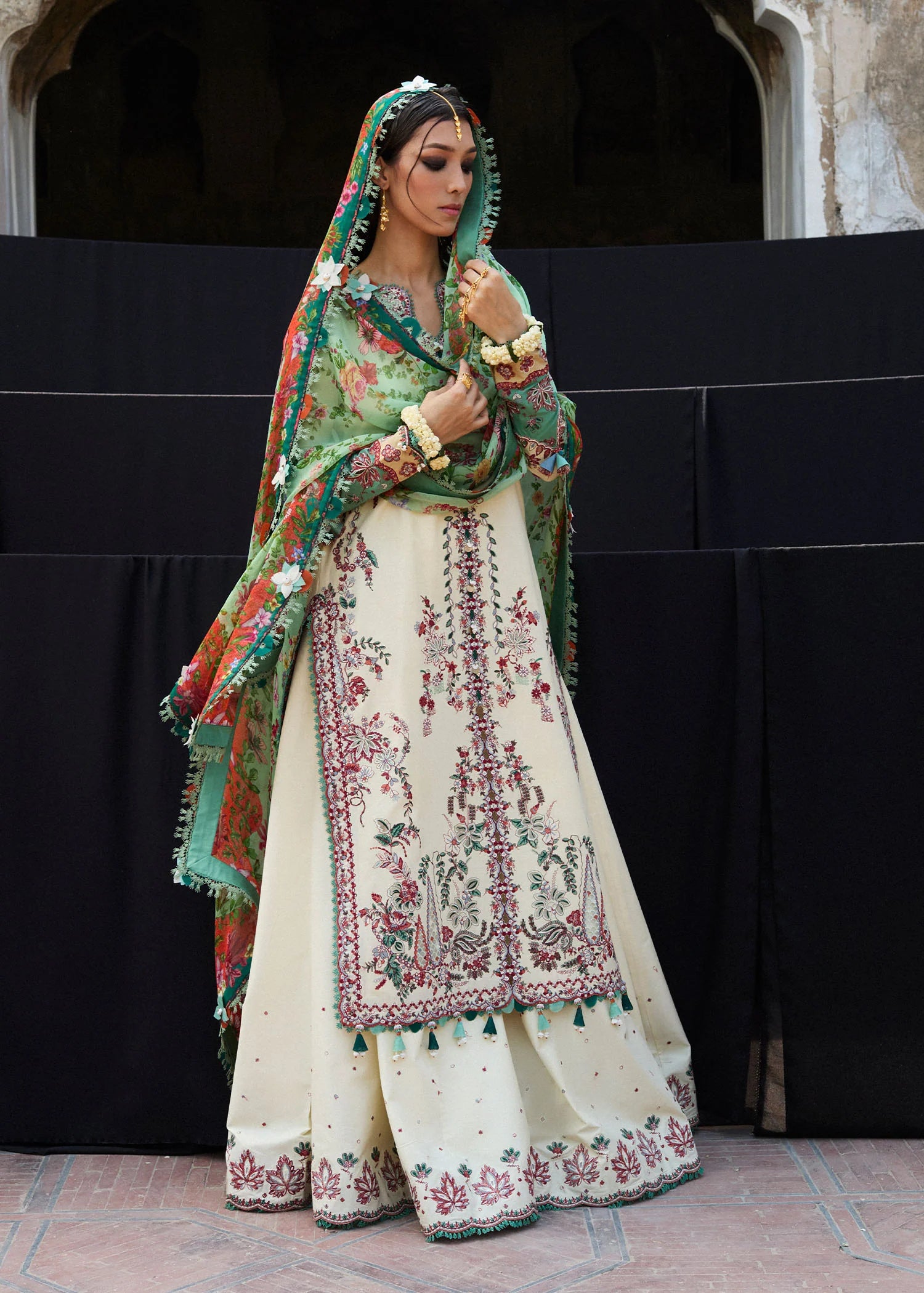 3 Piece - Hussain Rehar Dhanak Full Heavy Embroidered Suit with Digital Printed Wool Shawl (Unstitched)