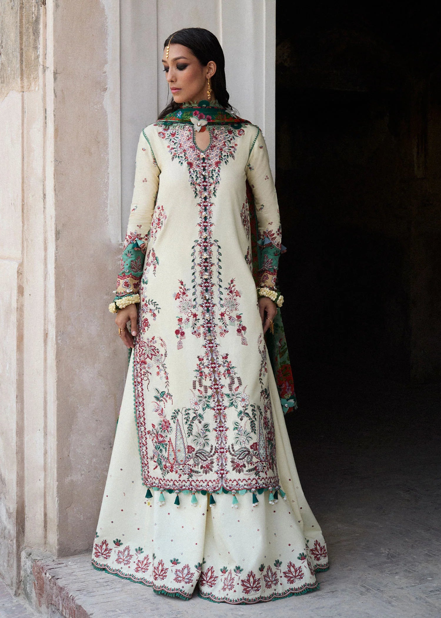 3 Piece - Hussain Rehar Dhanak Full Heavy Embroidered Suit with Digital Printed Wool Shawl (Unstitched)