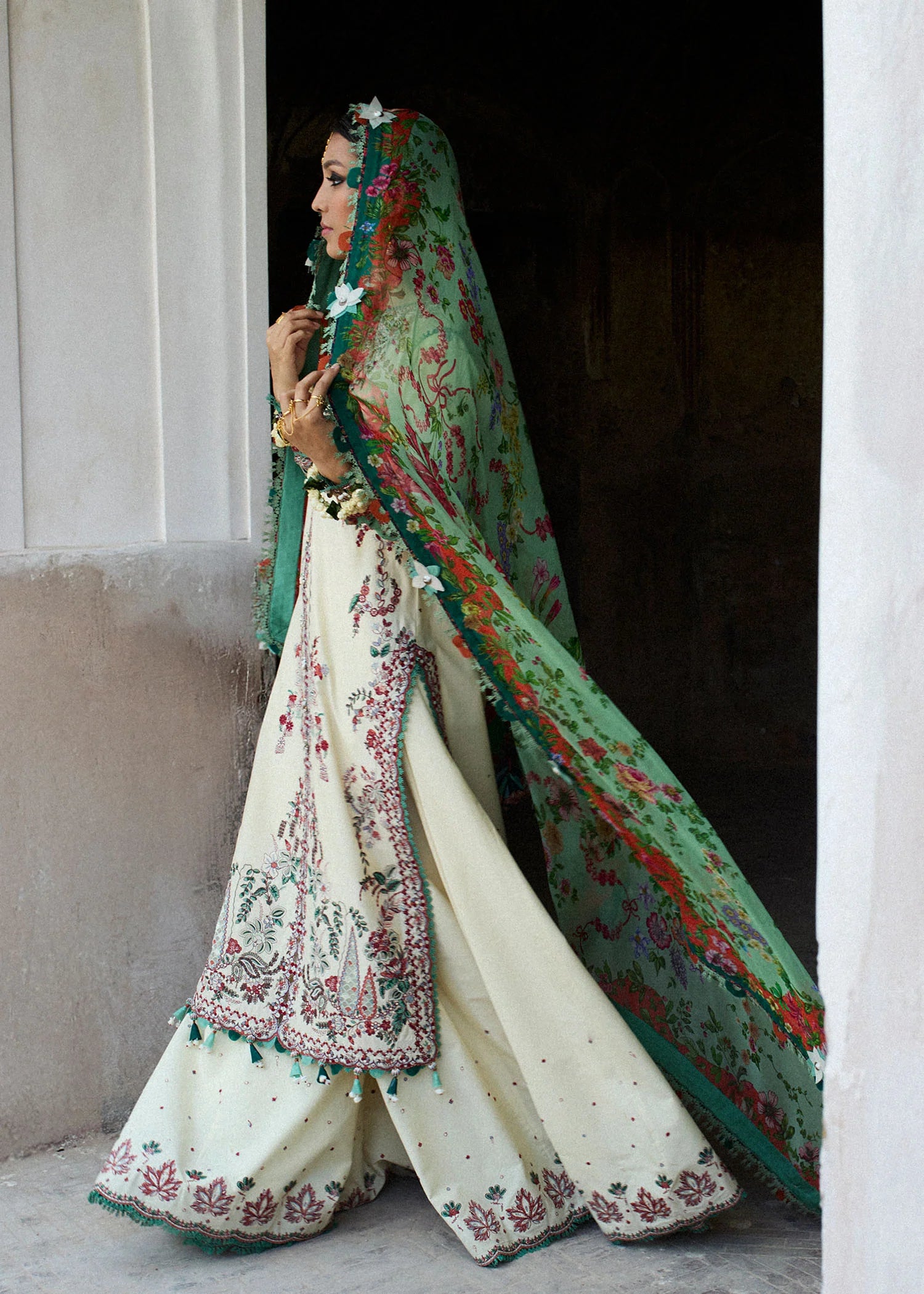 3 Piece - Hussain Rehar Dhanak Full Heavy Embroidered Suit with Digital Printed Wool Shawl (Unstitched)