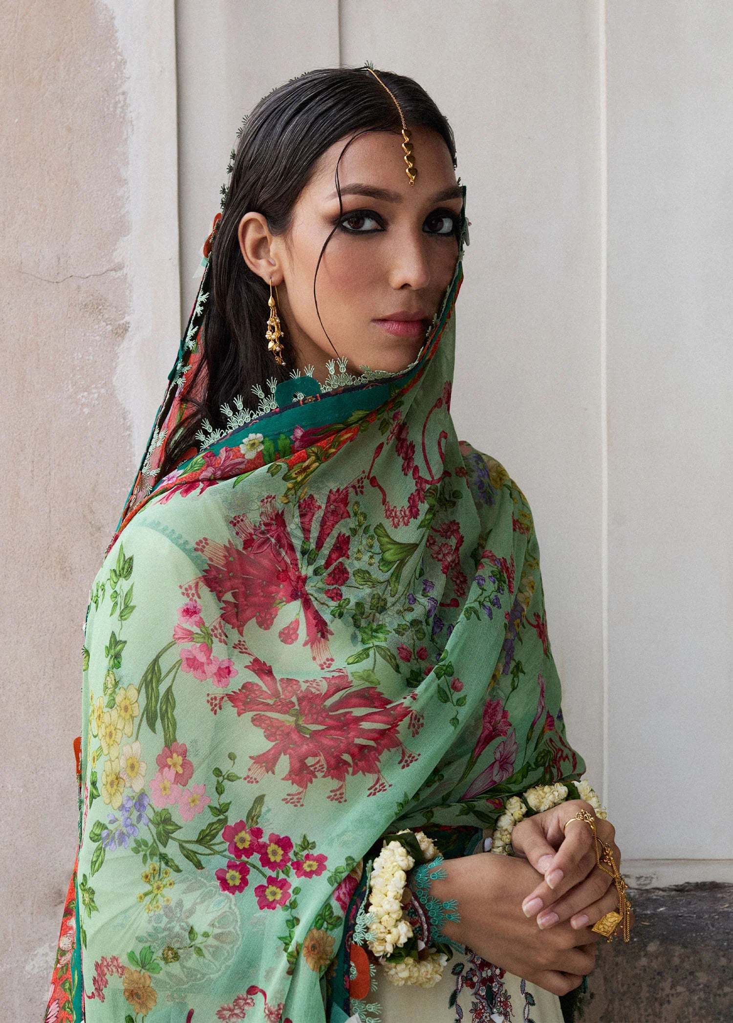3 Piece - Hussain Rehar Dhanak Full Heavy Embroidered Suit with Digital Printed Wool Shawl (Unstitched)
