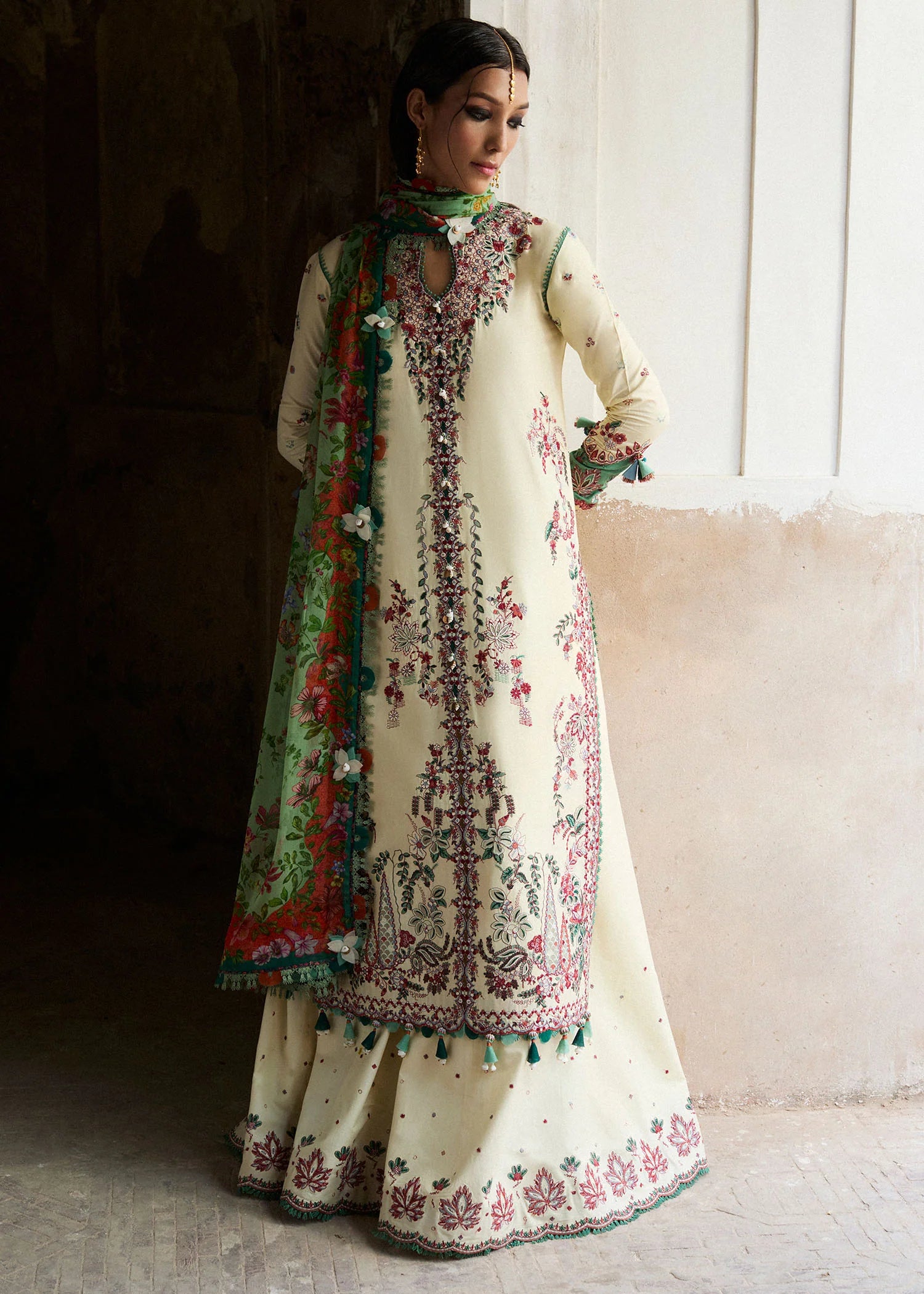 3 Piece - Hussain Rehar Dhanak Full Heavy Embroidered Suit with Digital Printed Wool Shawl (Unstitched)