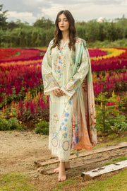 3 Piece - Zara Shahjahan Linen Embroidered Suit with Digital Print Zari Wool Shawl (Unstitched)