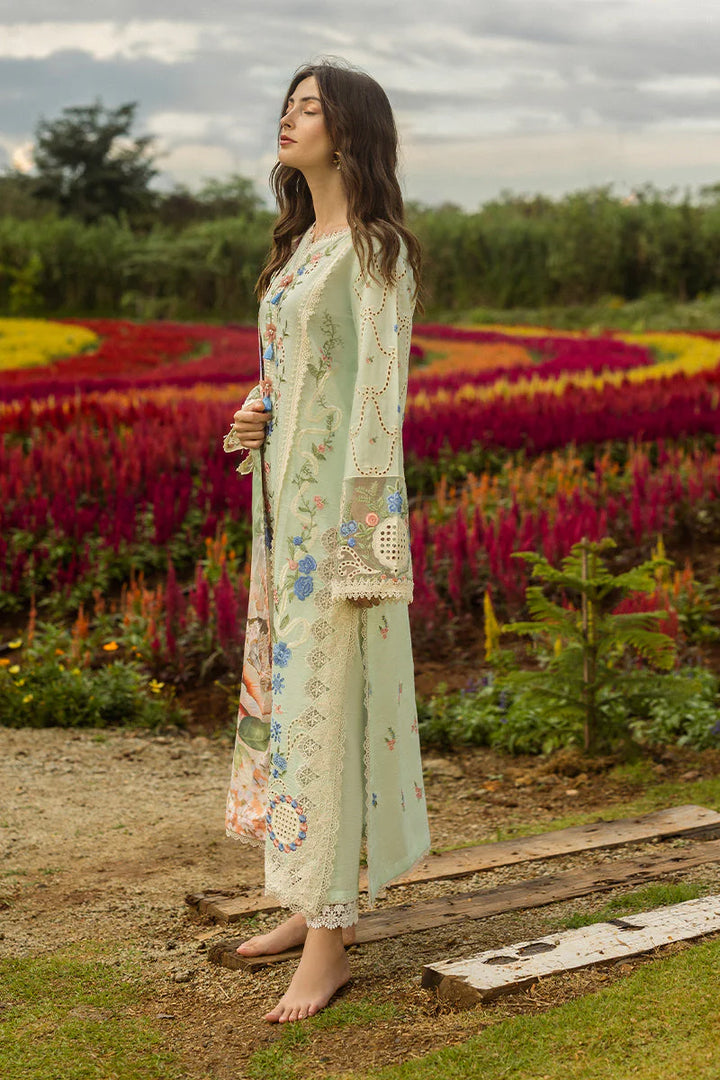 3 Piece - Zara Shahjahan Linen Embroidered Suit with Digital Print Zari Wool Shawl (Unstitched)