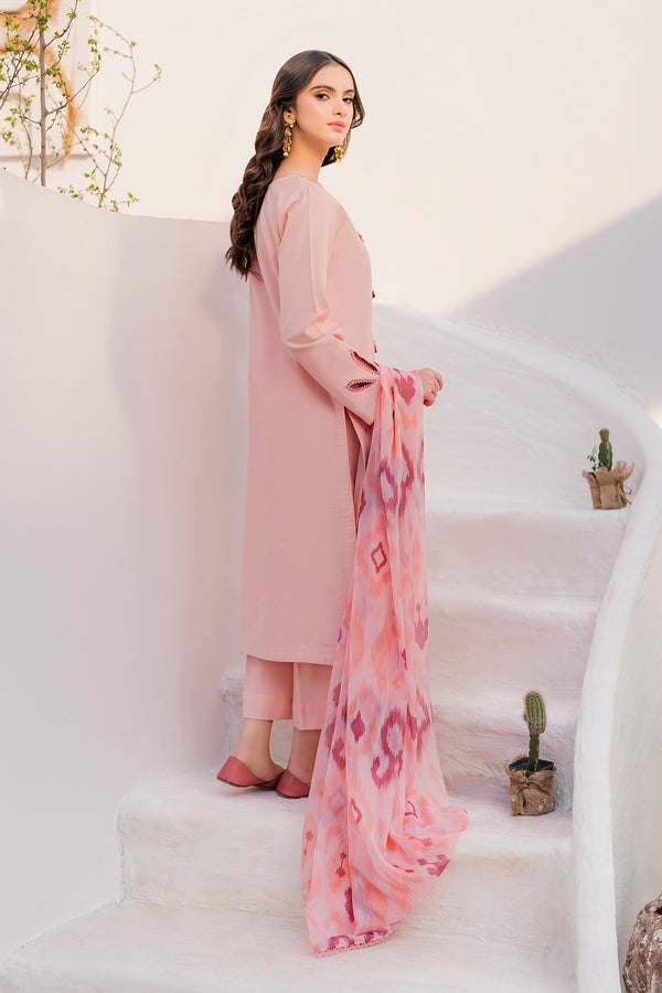 3 Piece - Dhanak Full Heavy Embroidered Suit with Printed Pashmina Shawl (Unstitched)