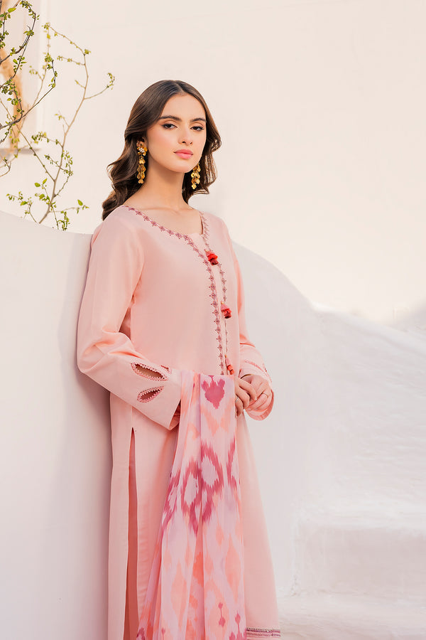 3 Piece - Dhanak Full Heavy Embroidered Suit with Printed Pashmina Shawl (Unstitched)