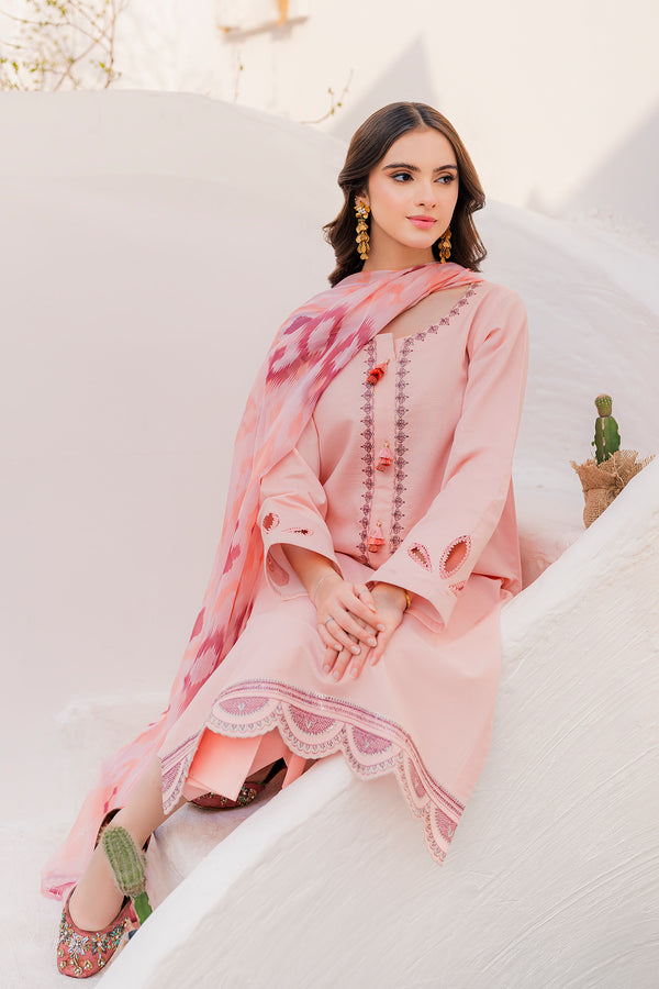 3 Piece - Dhanak Full Heavy Embroidered Suit with Printed Pashmina Shawl (Unstitched)