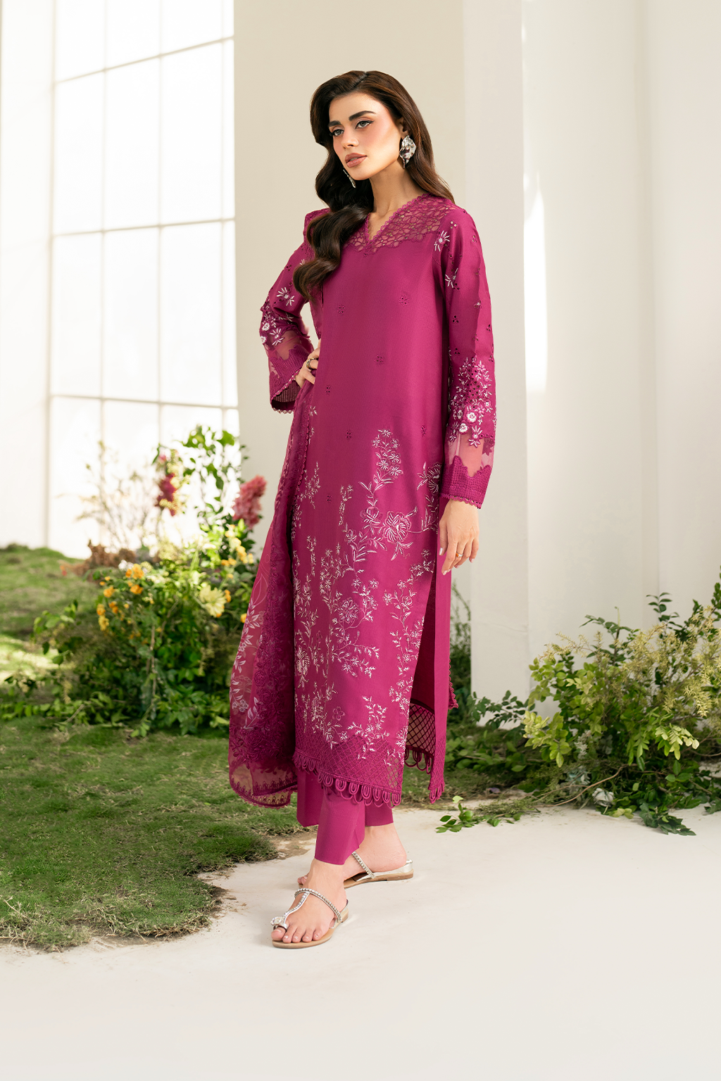 3 Piece - Dhanak Full Heavy Embroidered Suit with Embroidered Digital Printed Wool Shawl (Unstitched)