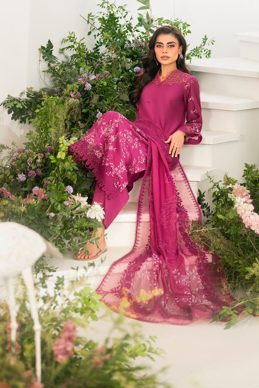 3 Piece - Dhanak Full Heavy Embroidered Suit with Embroidered Digital Printed Wool Shawl (Unstitched)