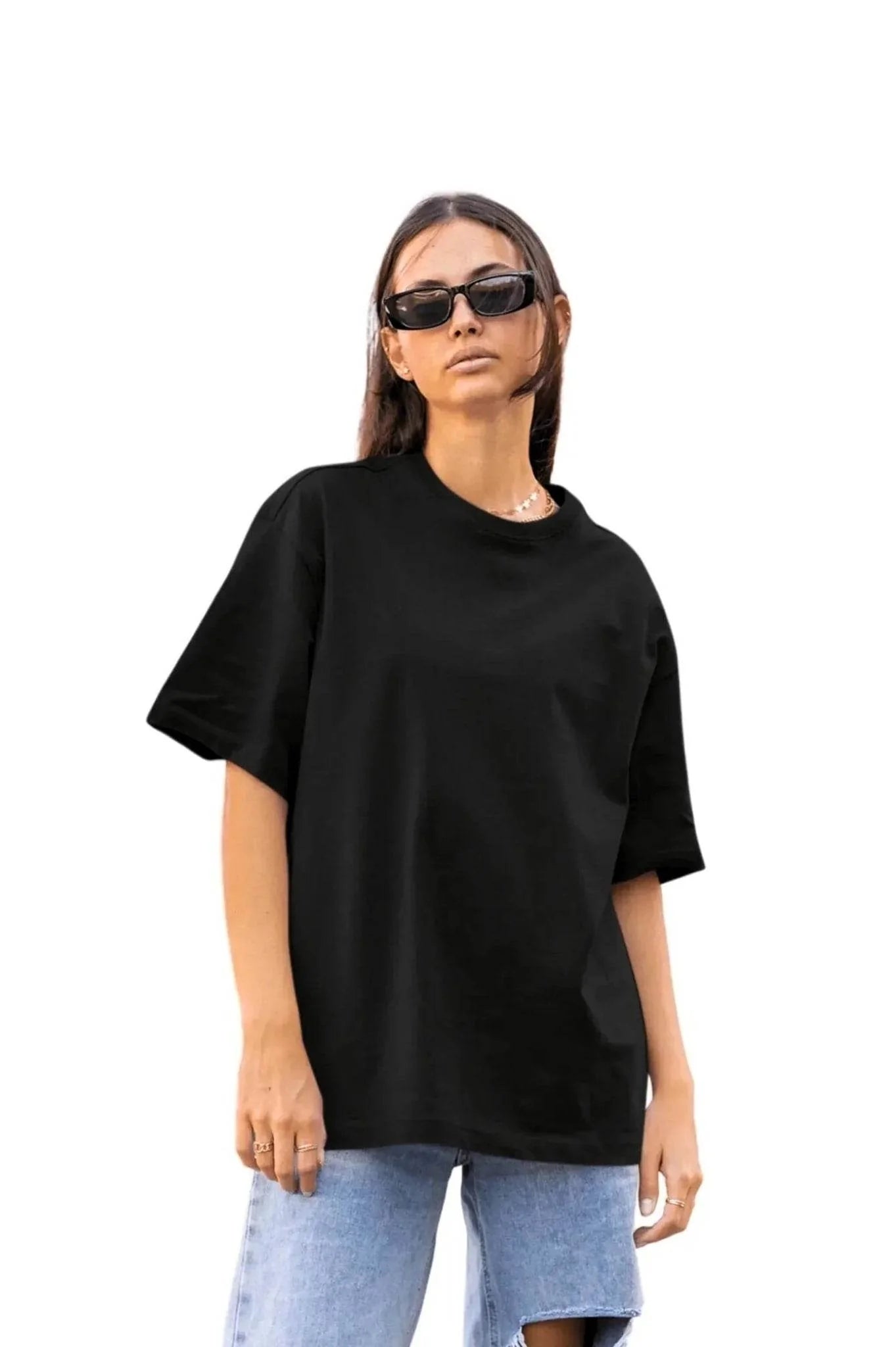 Drop Shoulder - Plain Black Tee - Unisex