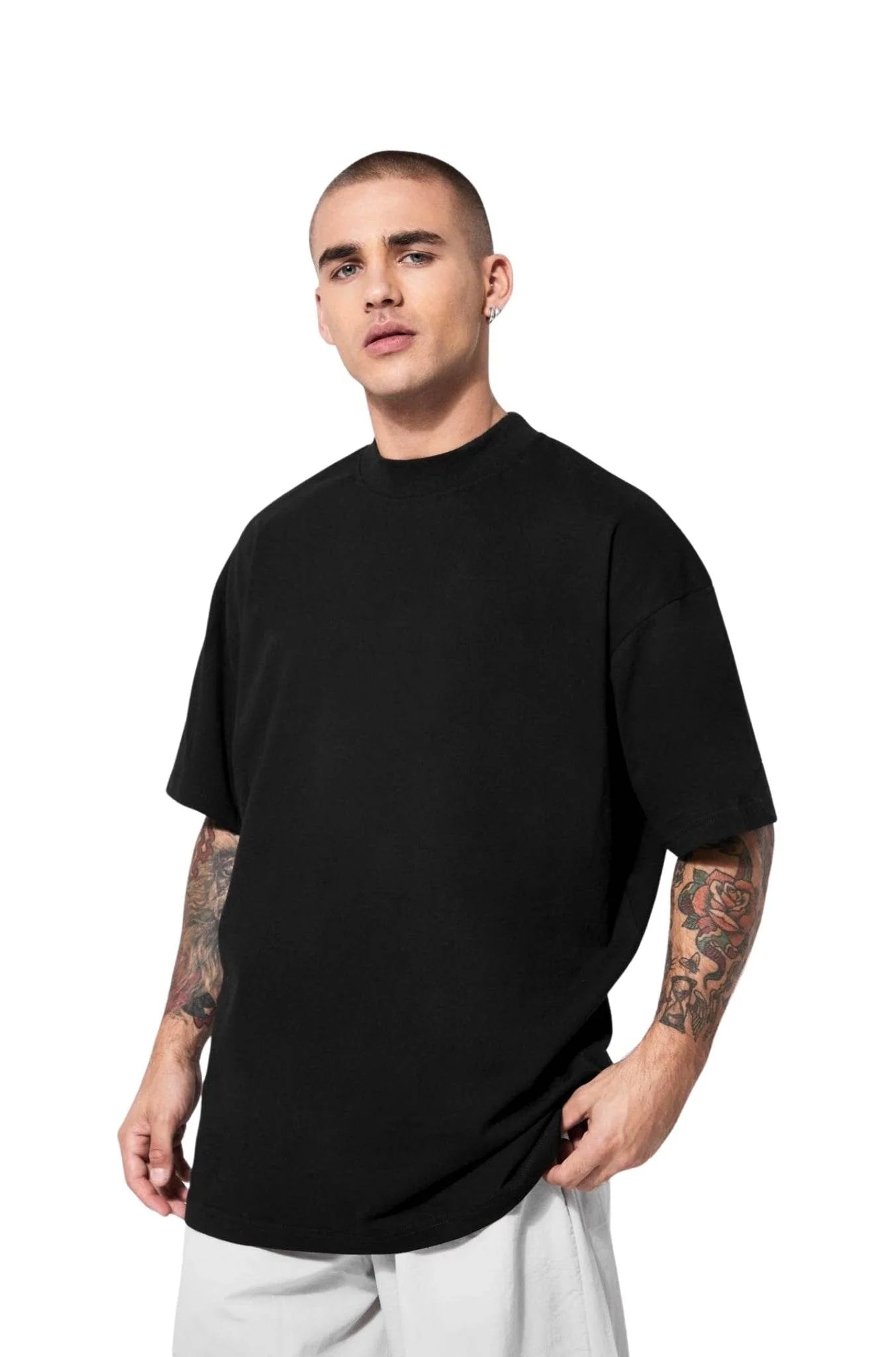 Drop Shoulder - Plain Black Tee - Unisex