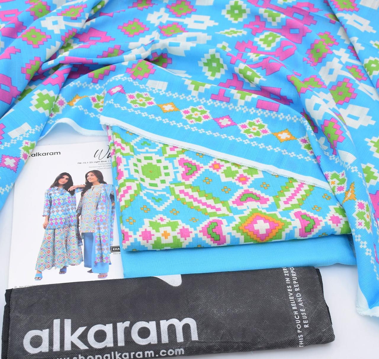 3 Piece - AlKaram Khaddar Printed Suit with Digital Printed Khaddar Dupatta (Unstitched)