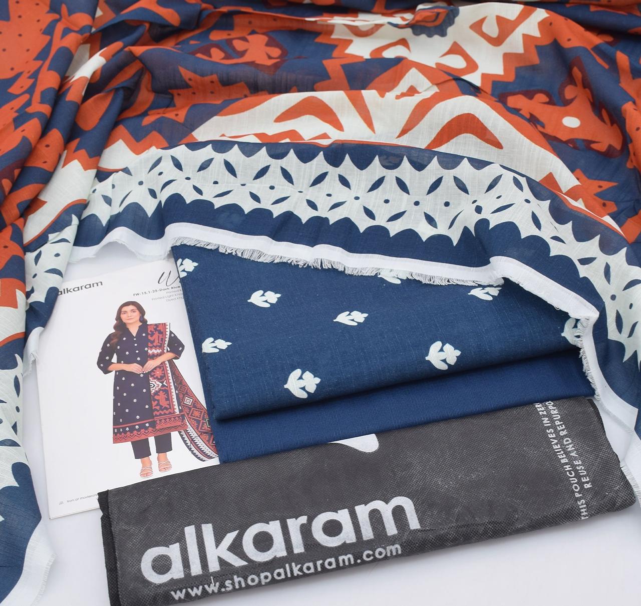 3 Piece - AlKaram Khaddar Printed Suit with Digital Printed Khaddar Dupatta (Unstitched)