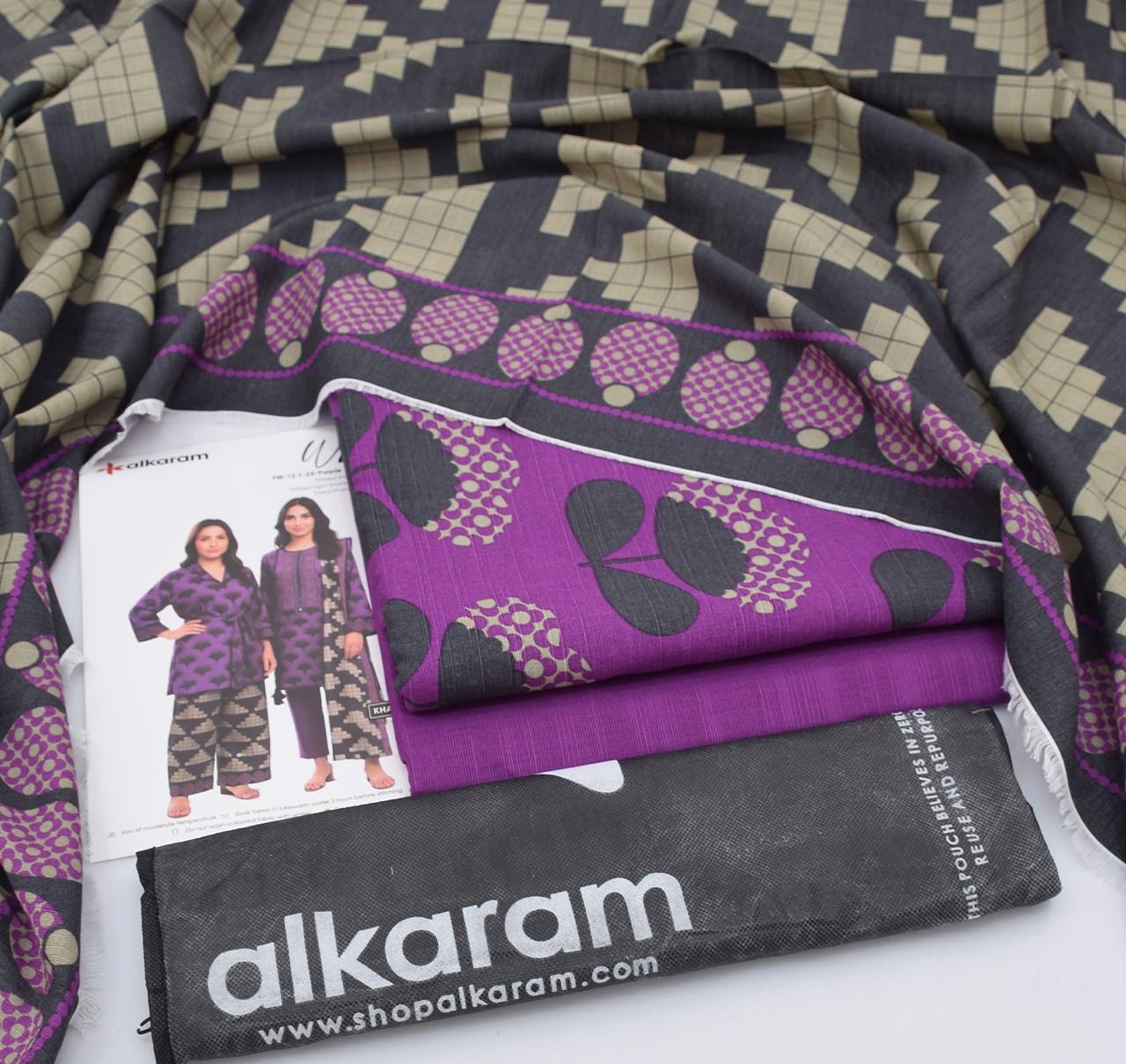 3 Piece - AlKaram Khaddar Printed Suit with Digital Printed Khaddar Dupatta (Unstitched)