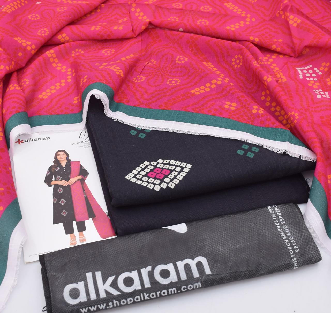3 Piece - AlKaram Khaddar Printed Suit with Digital Printed Khaddar Dupatta (Unstitched)