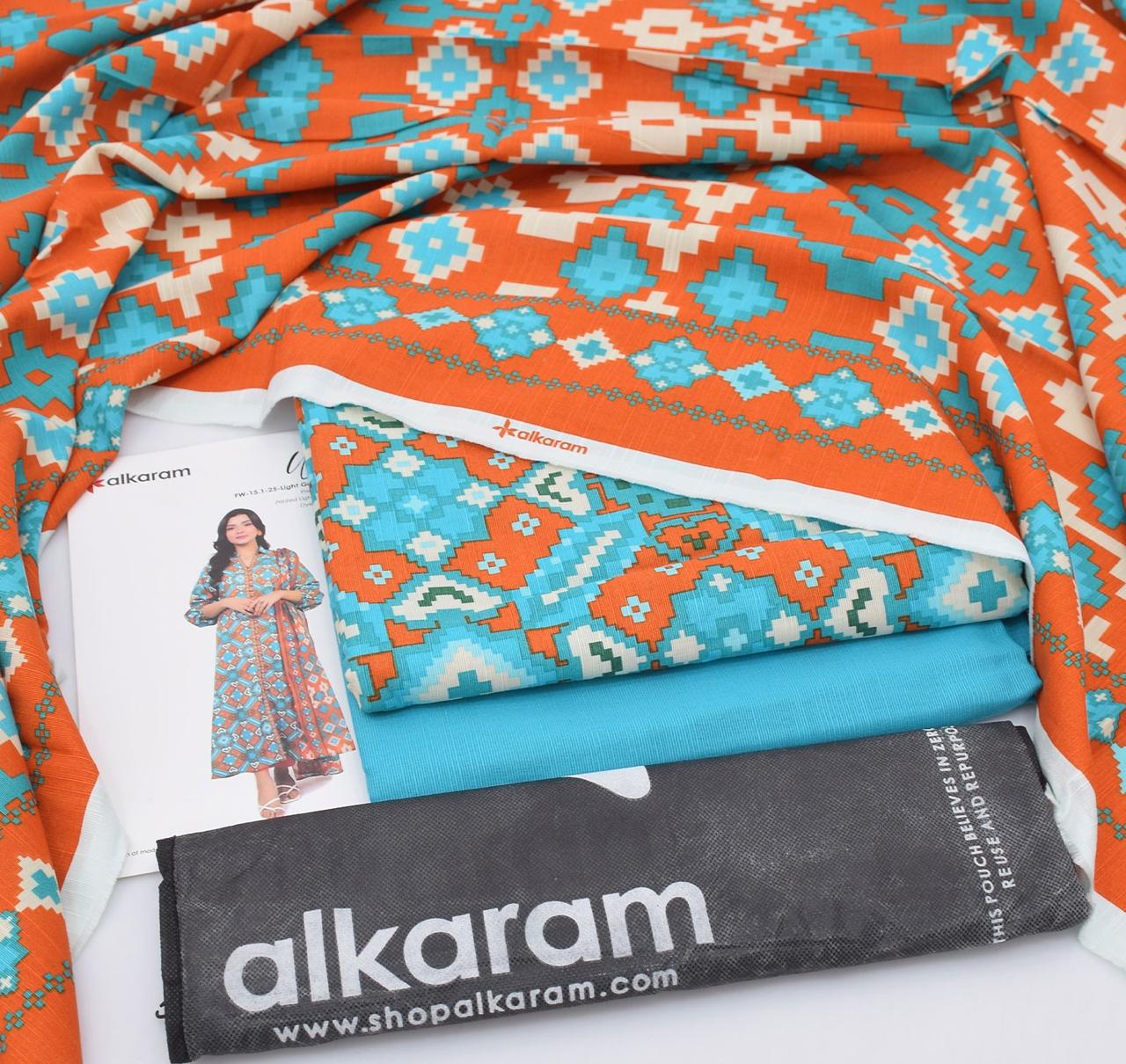 3 Piece - AlKaram Khaddar Printed Suit with Digital Printed Khaddar Dupatta (Unstitched)